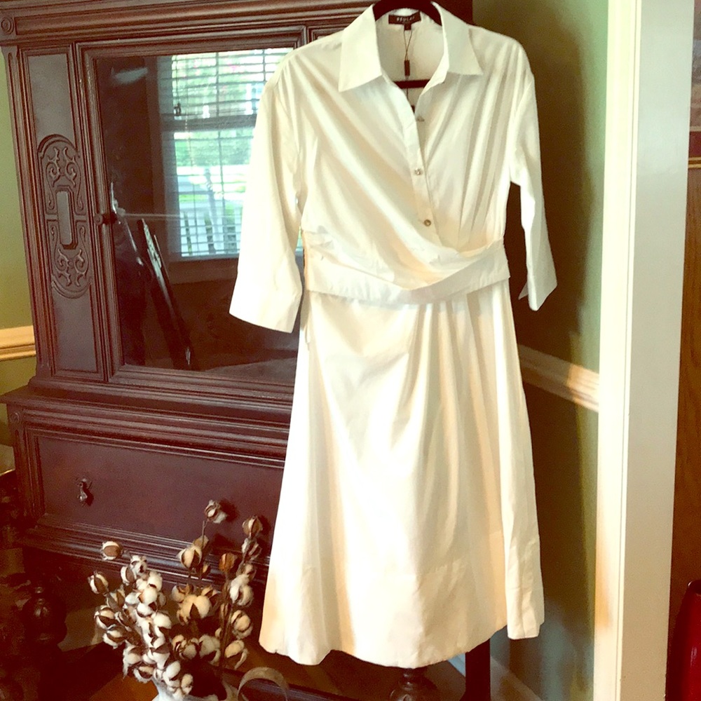 Beautiful White Midi Dress with 3/4 Length Sleeves